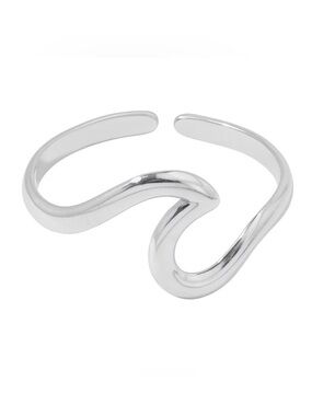Stainless Steel Wave Open Ring Adjustable Minimalist Abstract Band